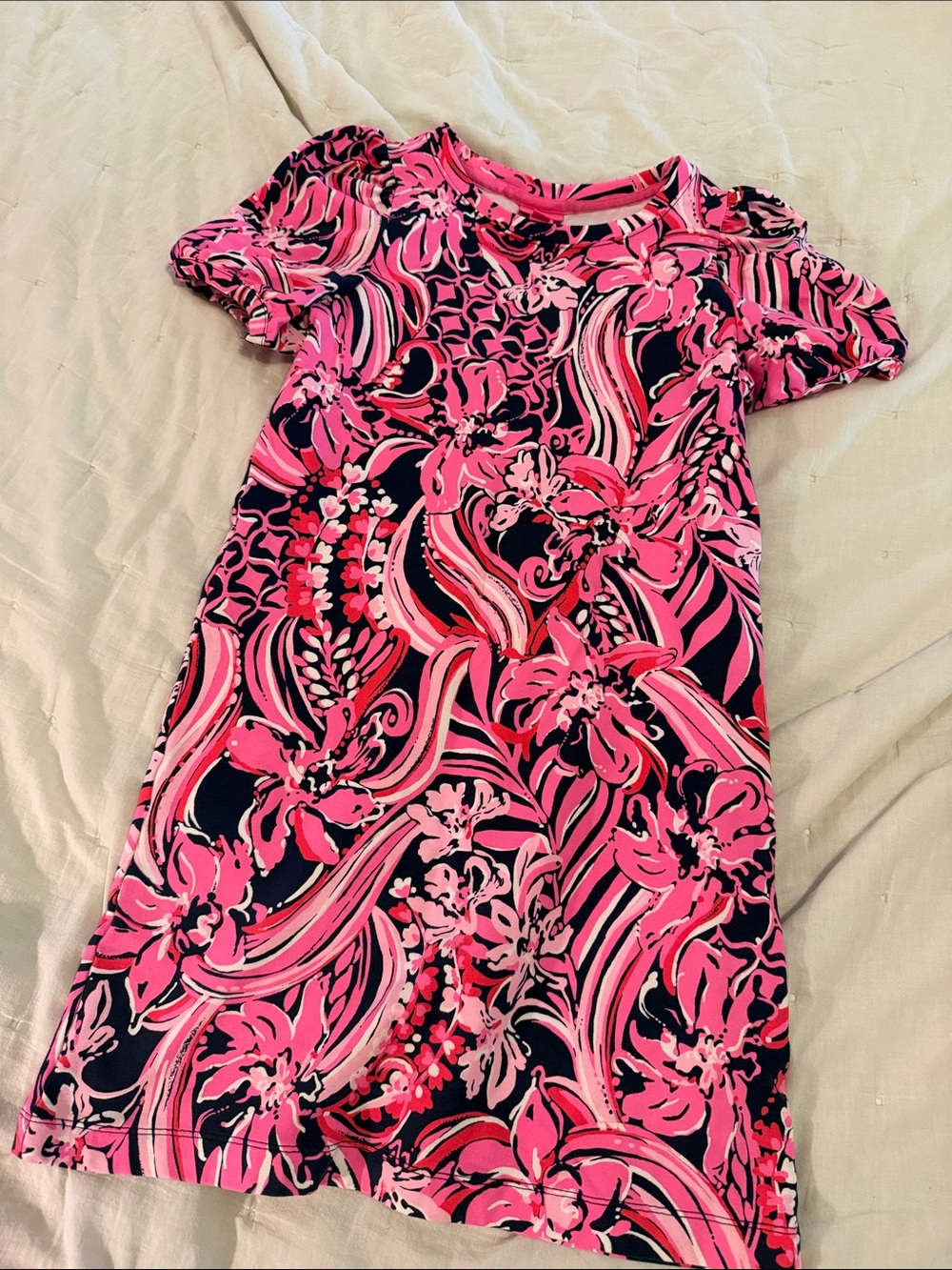 Lilly Pulitzer Navy and Hot Pink Floral A-Line Dress